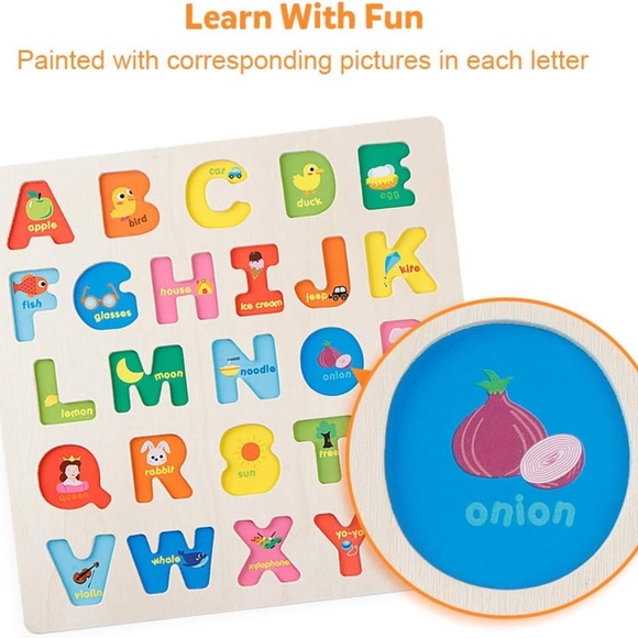 NEW, Coogam, Wooden Alphabet Puzzle, Letters Peg Board ABC Blocks, Montessori - Picture 8 of 10